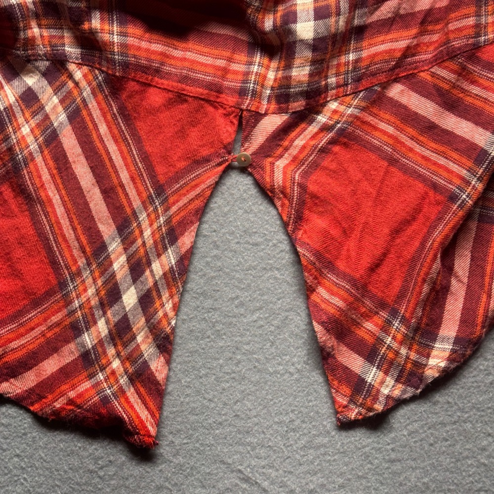 Hester & Orchard Red Plaid Shirt Womens Medium Split Back Roll Tab Sleeve Rayon - Picture 8 of 13